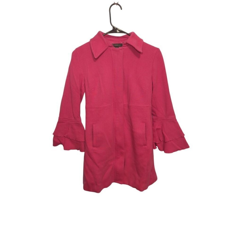 INC (International Concepts) BRIGHT PINK COAT RUFFLE SLEEVE, ZIP FRONT XSMALL